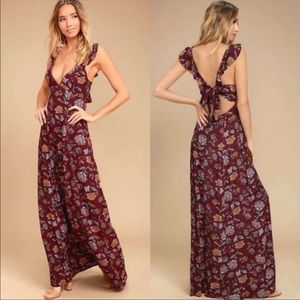 Lulu’s Simple Pleasures Burgundy Maxi Floral Dress
